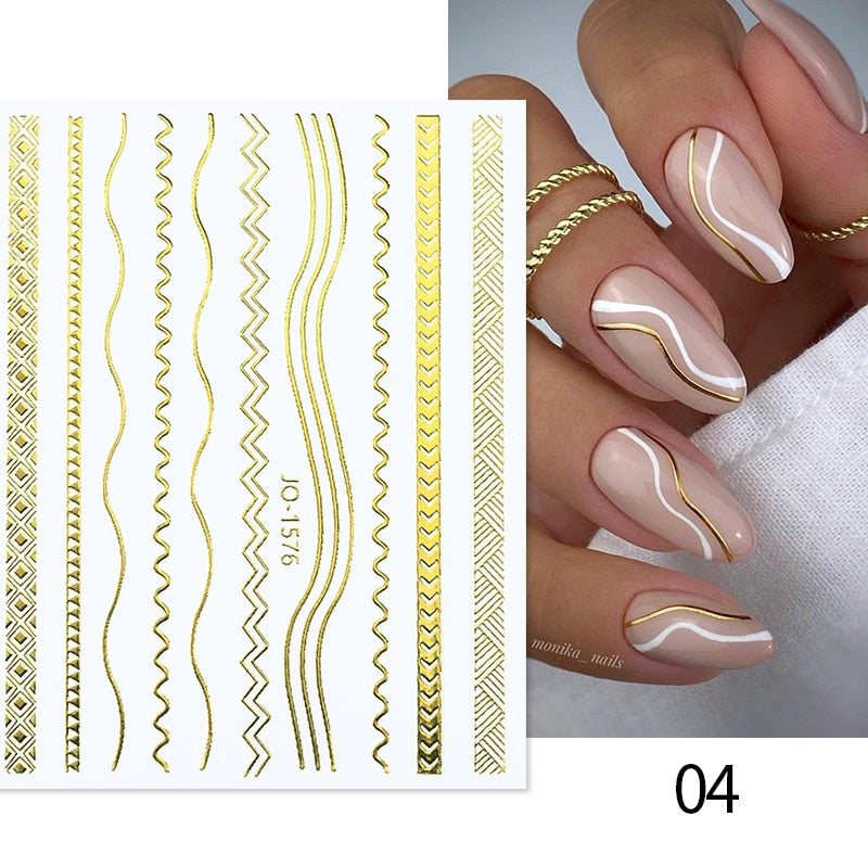 Harunouta Simple Flowers 3D Nail Stickers Gold Heart French Tip Lines Leopard Print Design Adhesive Sliders Manicure Nail Decals