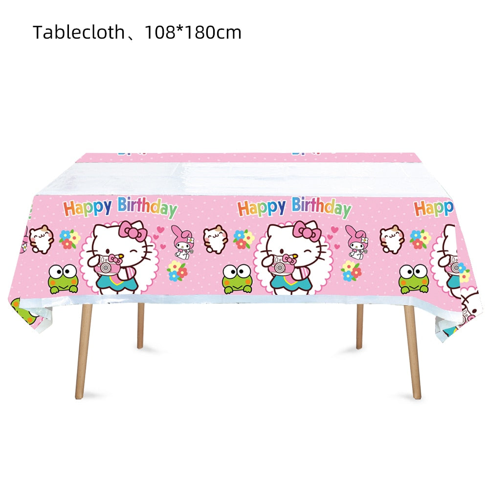 Hello Kitty Theme Baby Shower Girls Party Supplies Paper Cup Plate Tablecloth Kids Birthday Party Banner Wedding Decor Balloons