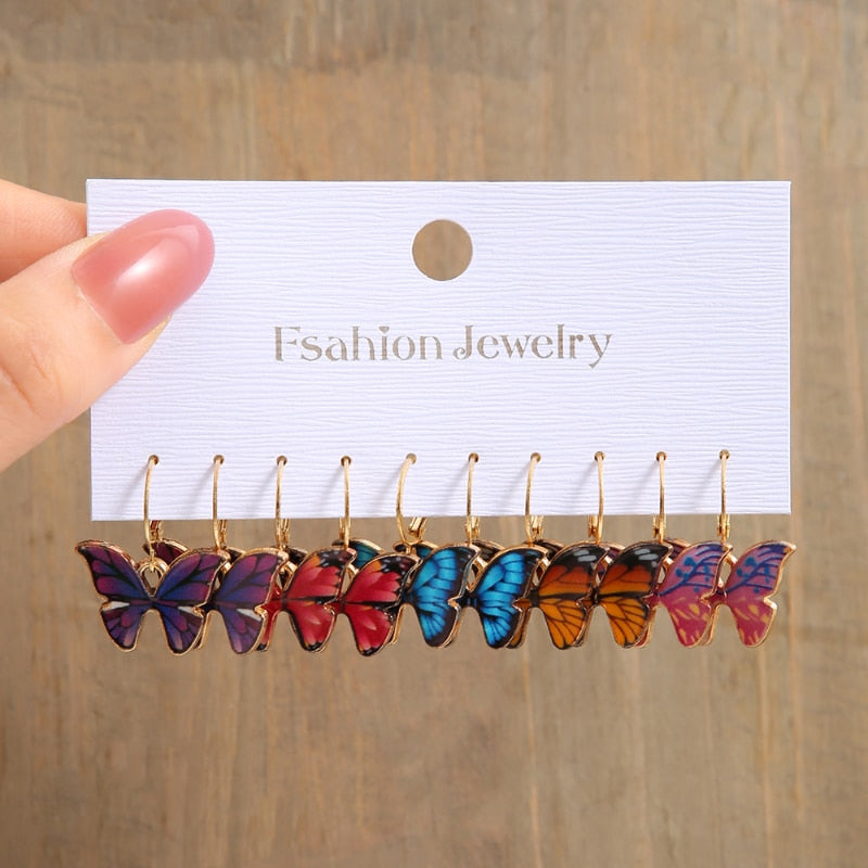 Pink Cartoon Duck Earrings Set Cute Animal Butterfly Heart Dangle Earrings For Women Girls Geometric Earring Trendy Jewelry Gift