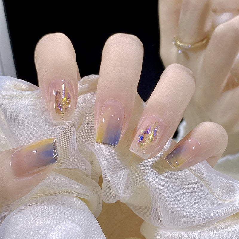 24Pcs Ballerina False Nails with Glue Short Nail Beauty Tools Press on Fake Nails Full Cover Artificial Nails Tips Manicure