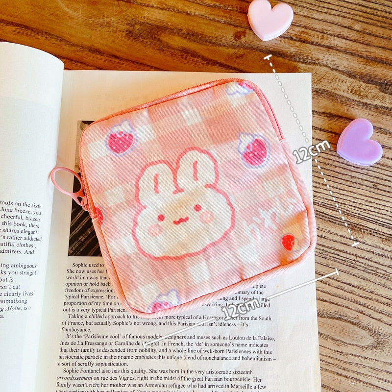 Cute Large Capacity Sanitary Napkin Storage Bags Cartoon Rabbit Bear Girls Physiological Period Tampon Organiser Bag Mini Bag