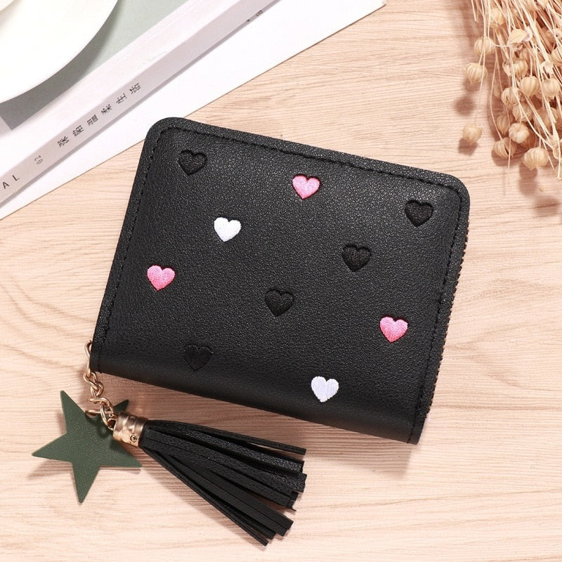 1PC Women Small Wallet Ladies Mini Tassel Wallet Cute Girl Short Zipper Lovely Pu Leather Coin Purse Female Hand Wallet Purse