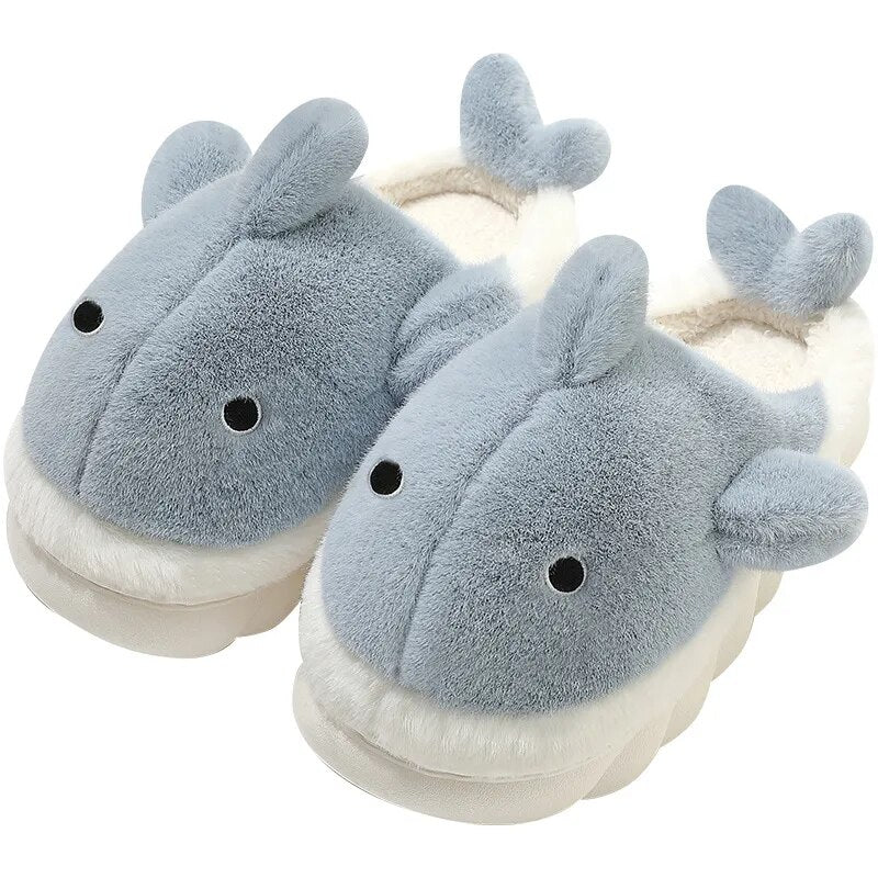 Funny Animal Shark Cotton Slippers Women's Thick Soles Home Slipper Winter New Warm Non Slip Lovely Plush Couple Slippers
