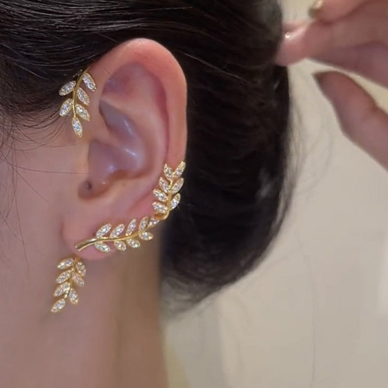 1 Pc Chic Elf Ear Cuff Maple Leaf Hollowed Zircon Leaf Cosplay Fairy Earring Clips for Women Girls Wedding Ear Cuff Jewelry