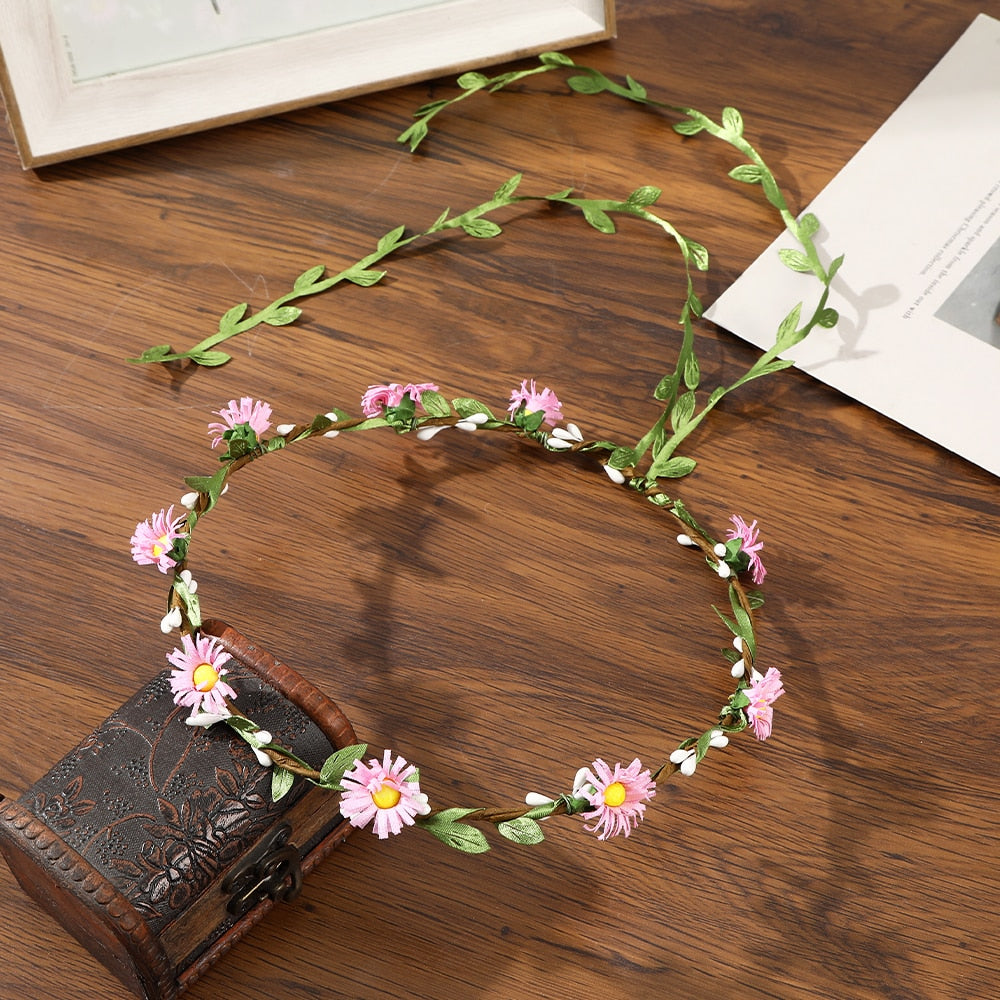 Bohemian Rattan Flower Vines Crown Headband for Bride Wedding Hair Accessories Girls Floral Wreath Head Band Hairstyles Headdres