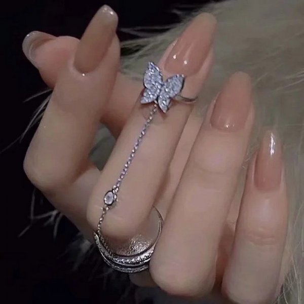 Vintage Punk Butterfly Tassel Chain Ring With Bracelet Link Wrist Chain Finger Rings For Women Flower Pearl Zircon Ring Jewelry