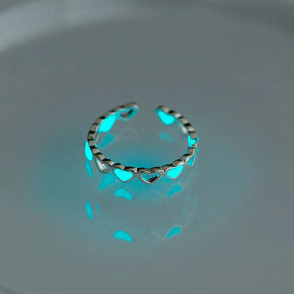 Luminous Love Heart Finger Ring Glow In Dark Fashion Adjustable Couples Rings Silver Color Pink Blue Light Jewelry Lover Gift
