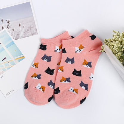 Cartoon Animal Cat Print Cute Women's Socks Japanese Style Kawaii Long Socks Casual Harajuku Streetwear Cotton Soft Crew Socks