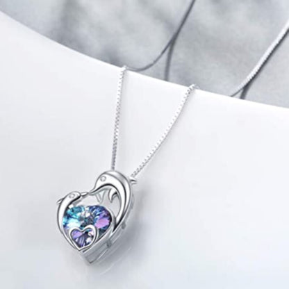 Cute Fashion Income Heart Shaped Dolphin Pendant Necklace Ladies Anniversary Birthday Mother's Day Ocean Jewelry Gift