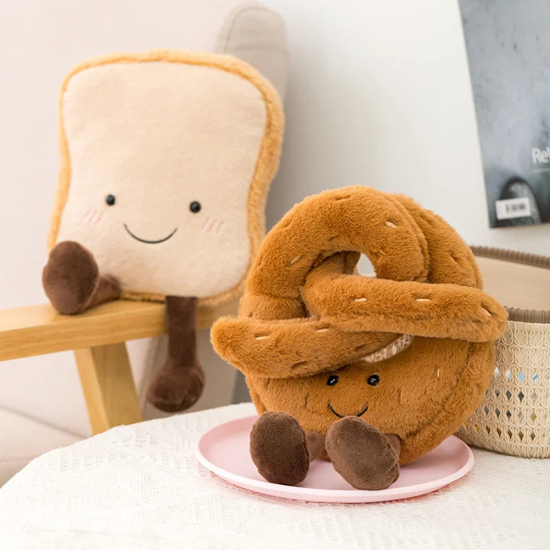 Soft Cartoon Food Pretzel Crossant Toast Bread Doll Plush Toy Stuffed Baguette Poach Egg Decor Doll For Girl Kid Birthday