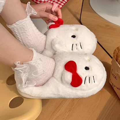 Hello Kitty Sanrio Plush Slippers Kawaii Cute Student Autumn Winter Bedroom Soft Padded Plush Shoes Toys Girls Christmas Gifts