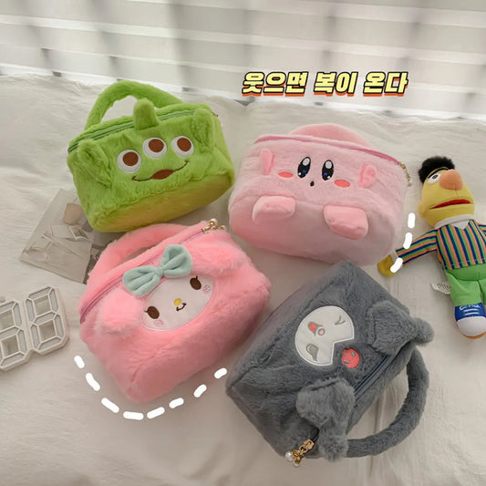 New Kawaii Sanrio Kuromi MyMelody Kirby Cartoon Anime Plush Bag Cute Handbag Cosmetics Bag Sundries Storage Case Girl Gift