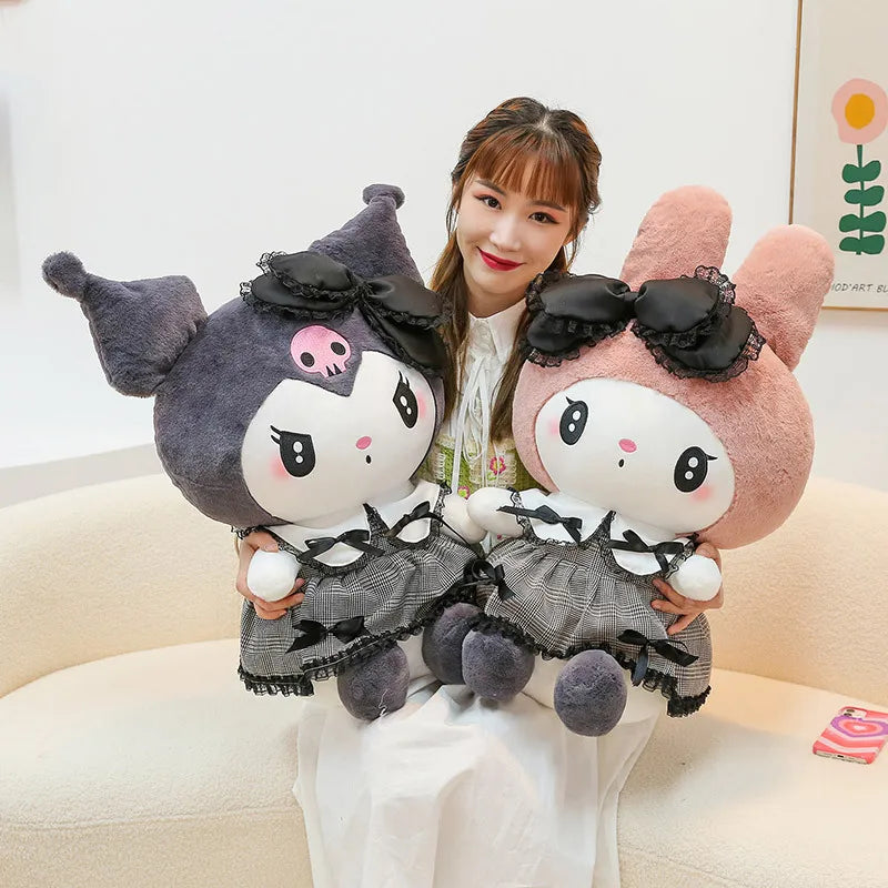 Sanrio Black Kuromi My Melody Plush Stuffed Dolls Kawaii Cartoon Sofa Cushion Pillow Dark Gothic Lace Toy Birthday Gift For Girl