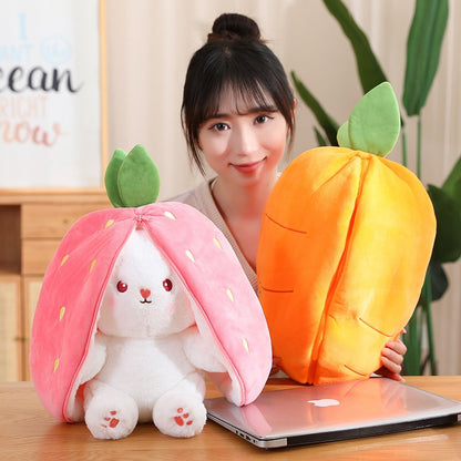 18cm Cosplay Strawberry Carrot Rabbit Plush Toy Stuffed Animal Creative Bag into Fruit Transform Baby Cuddly Bunny Plushie Doll For Kid