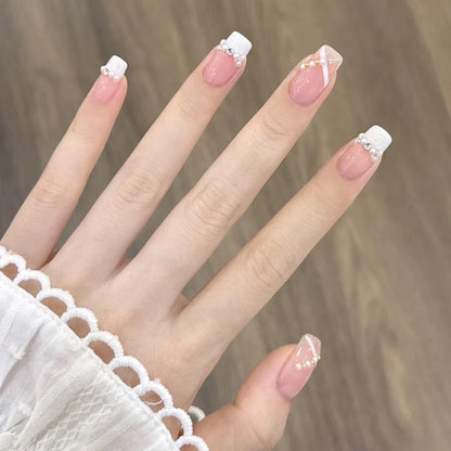 24pcs Wearable Pink Press On Fake Nails Tips With Glue false nails design Butterfly Lovely Girl false nails With Wearing Tools