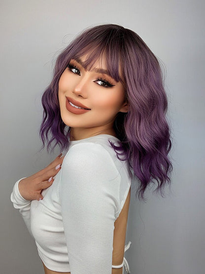 Purple Ombre Short Bob Body Wave Synthetic Wigs For Women Cosplay Wig With Bangs White Synthet Natural Hair Lolita Pelucas Nарик