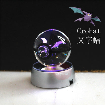 Pokémon Crystal Poké Ball: Pikachu Charizard Eevee Mew Mewtwo Bulbasaur Squirtle Jolteon Charmander Snorlax Dragonite LED Night Light Base Display Model Gift