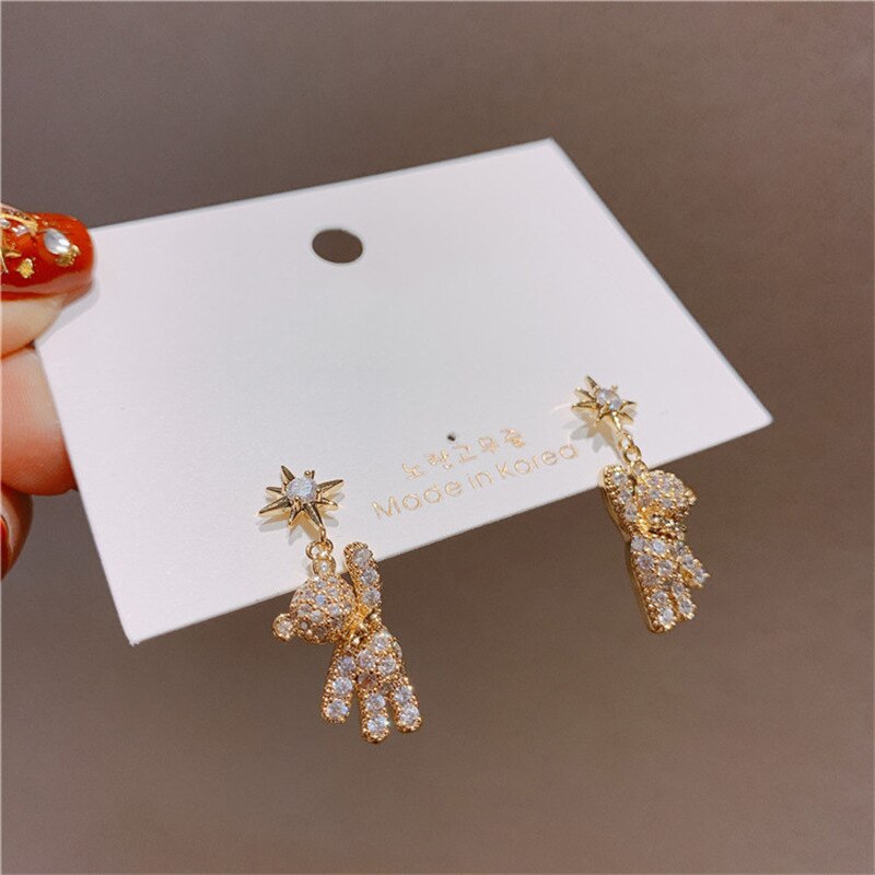 Cute Acrylic Candy Gummy Bear Dangle Earrings for Women Rainbow Bear CZ Hoop Earrings Korean Fashion Sweet Girl Jewelry