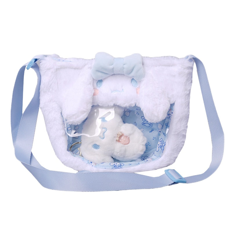 Anime Sanrio Cartoon Plush Doll Bag Kawali Figure Cinnamoroll Kuromi My Melody Messenger Bag Shoulder Backpack with Stuffed Animal Plushies For Girl