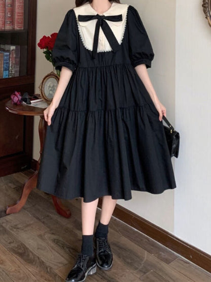 HOUZHOU Women Lolita Dress Kawaii Elegant Vintage Dresses Summer Sweet Cute Puff Sleeve Preppy Style Sundress Fashion Robe