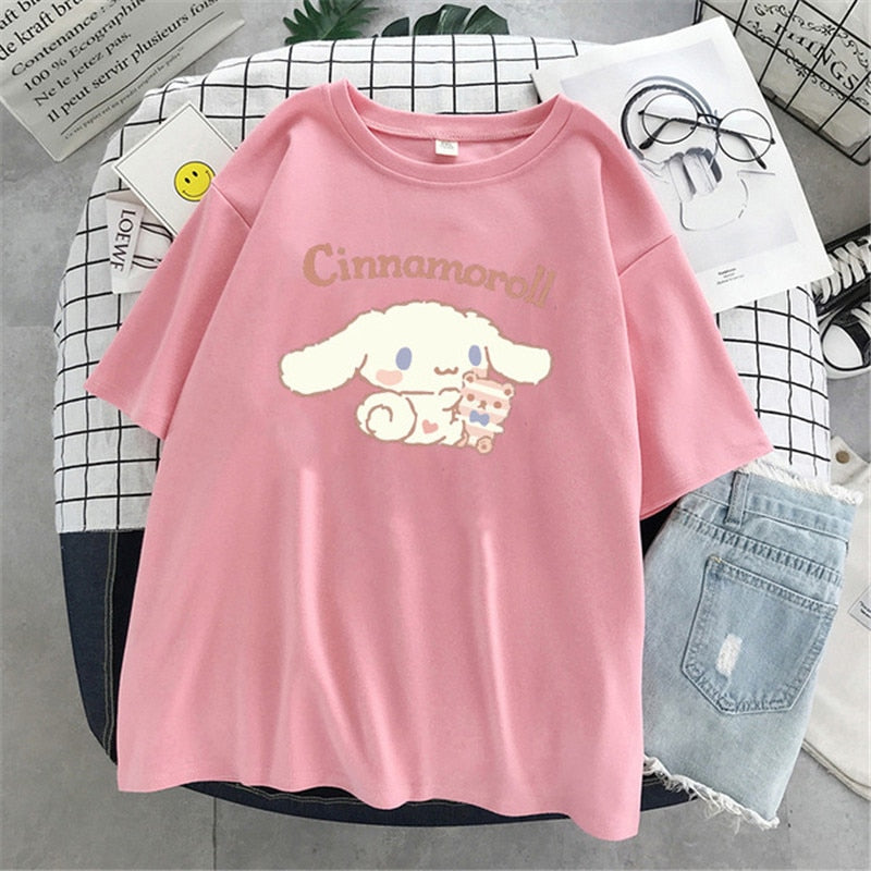 Y2K Sanrio Cinnamoroll T-Shirt Hello Kitty Cartoon Cute Print Female Short-Sleeved Soft Sister Summer Student Top Women Shirts