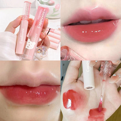 Little Bear Crystal Frozen Strawberry Glossy Lip Glaze Mirror Whitening Nude Doodle Lip Korean Makeup y2k Cosmetics Lipsticks