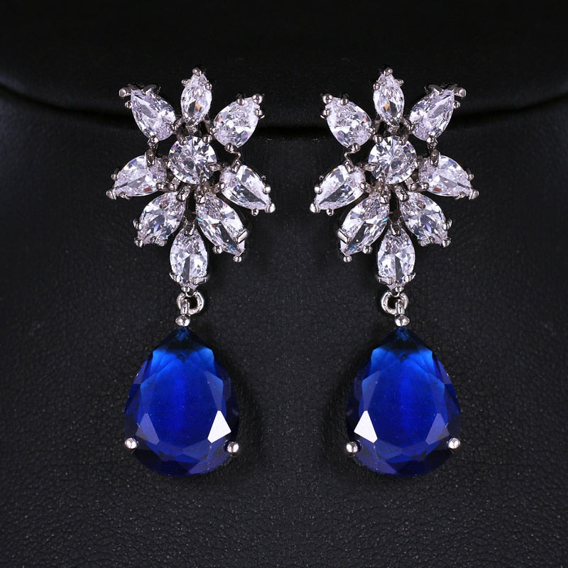 Luxury Zircon Wedding Long Dangle Earrings with Round Water Drop Elegant CZ Earrings for Women Bridal Wedding Jewelry Dress