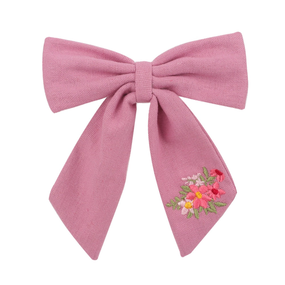 Fashion Embroidery Bows Hair Clips Solid Hairpins For Girls Handmade Ribbon Barrettes Kids Butterfly Hair Pin Korean Headwear