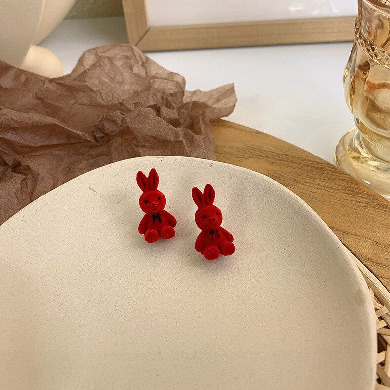 New Cute Flocking Plush Cat Earring Japan Korea for Women Girls Bear Cartoon with A Hundred Earrings Party Jewelry Gifts