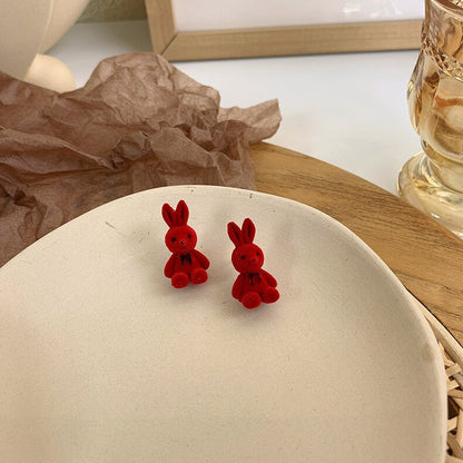 New Cute Flocking Plush Cat Earring Japan Korea for Women Girls Bear Cartoon with A Hundred Earrings Party Jewelry Gifts