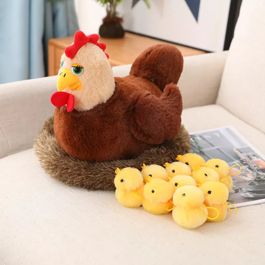 Mother Swan Chick Family Plush Toy Baby Hen Chicken Stuffed Animal Plushies Soft Doll With Nest Coop Kids Comforting Gift