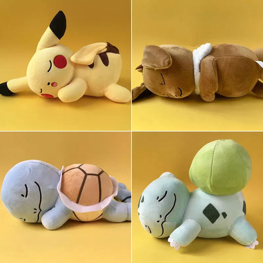 4 Style 20cm Pokemon Plush Pikachu Eevee Venusaur Squirtle Bulbasaur Stuffed Animals Cartoon Sleeping Position Cute Dolls Toys