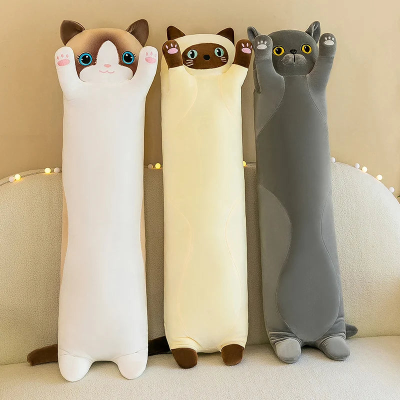 Long Cat Pillow Plush 50cm Squishy Kitten Stuffed Animal Cushion Plushies Kawaii Soft Doll Toy Kitty Body Peluche Pelucia Sleeping Bed Sofa Kids Gift