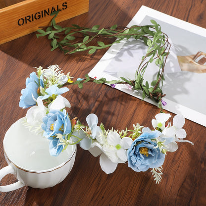 Bohemian Rattan Flower Vines Crown Headband for Bride Wedding Hair Accessories Girls Floral Wreath Head Band Hairstyles Headdres