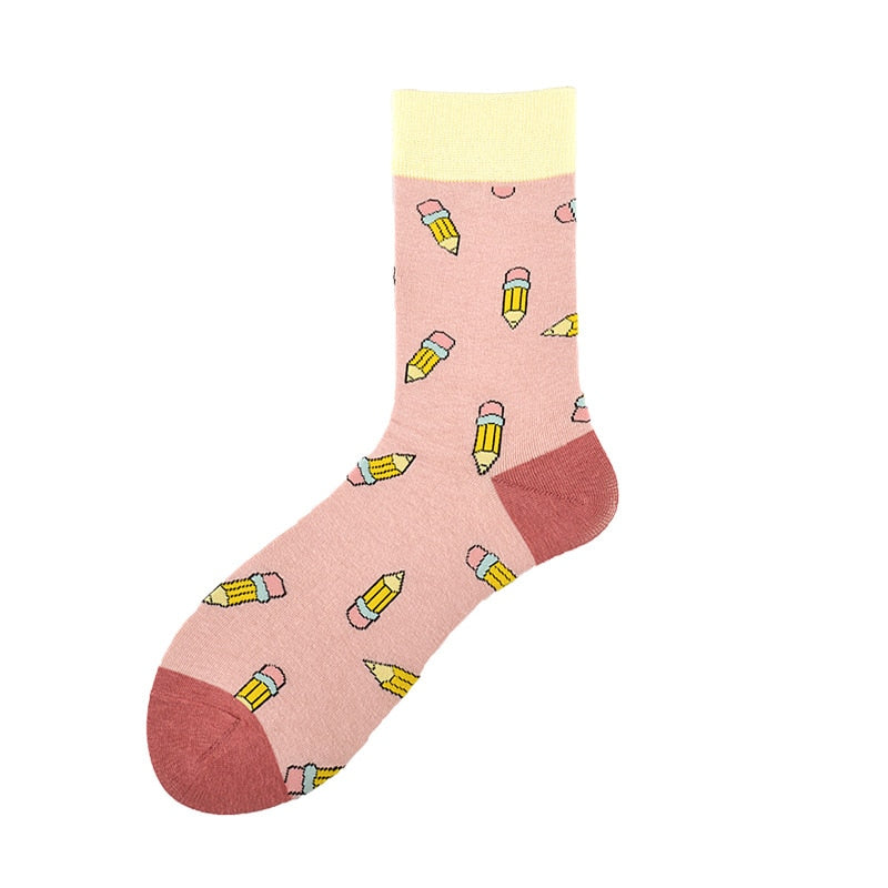 Novelty Skateboard Avocado Flamingo Cartoon Streetwear Kawaii Short Cotton Socks Happy Women Men Winter Warm Funny Cute Socks