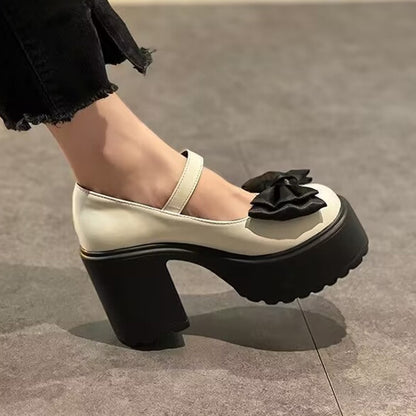 Lucyever Bowknot Chunky Platform Pumps Women Super High Heels Mary Jane Lolita Shoes Woman Ankle Strap Y2K Gothic Shoes Female