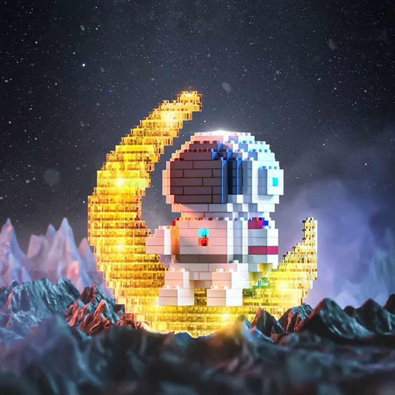 Micro Building Blocks Space Aerospace Series Glowing Astronaut Figure With Light DIY Bricks Set Toys For Children Christmas Gift
