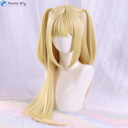 Anime Death Note MisaMisa Cosplay Wig Long Yellow Double Tail Misa Amane Heat Resistant Hair Woman Party Wigs + Free Wig Cap