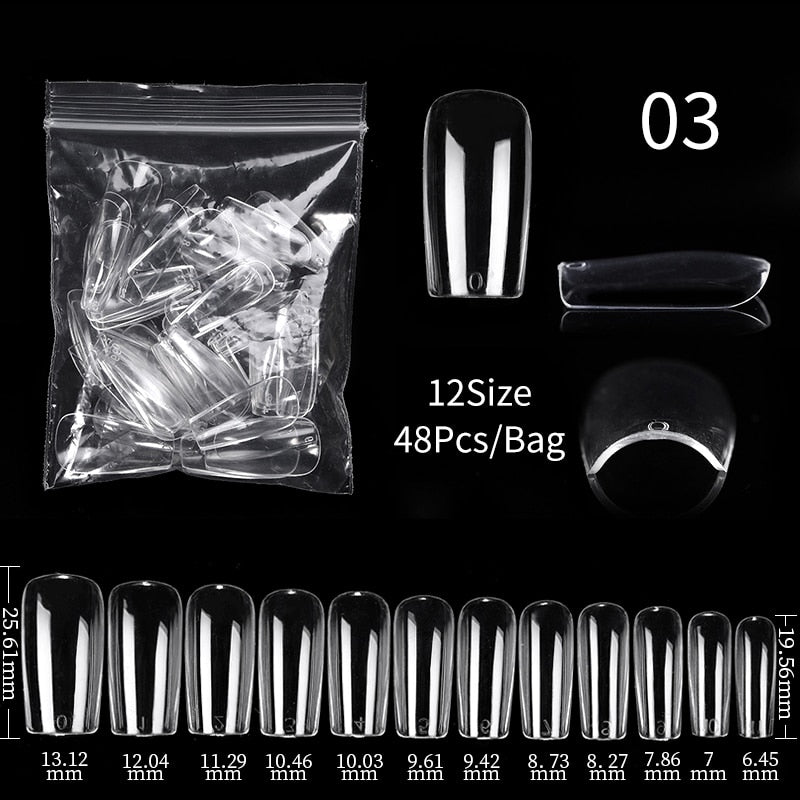 Press on Nails Coffin Nail Tips Clear Full Cover Fake Acrylic UV Gel Nails Extension System Oval Almond Sculpted False Nail Tips