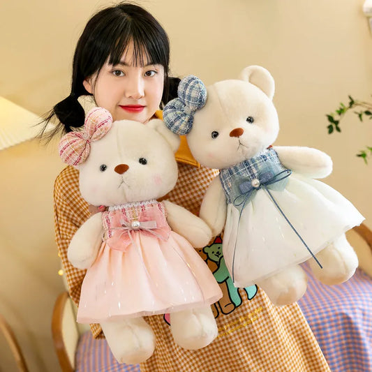 1Pcs 30cm Cute Bear Wear Dress Plush Toys Baby Kids Lovely Cartoon Stuffed Dolls Girl Birthday Gift