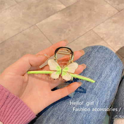 New Korean Vintage Flowers Large Metal Hair Claw Clip Ponytail Women Butterfly Shark Alloy Hair Claw Barrette Hair Accessories