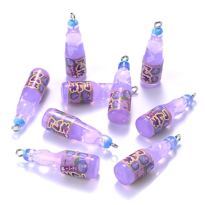 10Pcs Plastic Pop Cola Soda Drinks Beverages Charms Juice Alcohol Lemonade Bottle Resin Pendants for Jewelry Making Mini Crafts