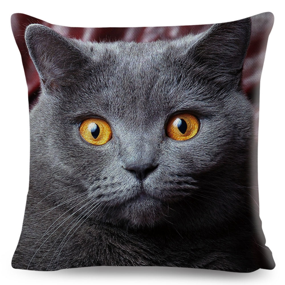 Home Decor British Shorthair Russian Blue Cushion Cover Cute Cat Pet Animal Pillowcase Sofa Polyester Pillowcase 45x45cm