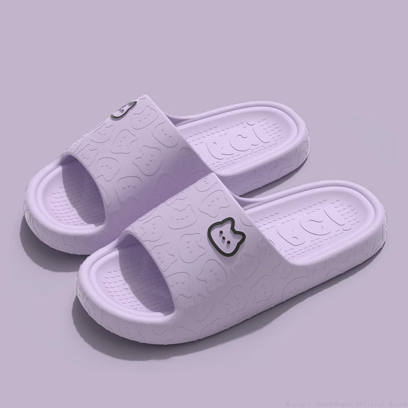 Cute Cat Print Women Slippers Home Indoor Slides Men Women Flat Slippers Cartoon Non-Slip Outdoor Beach Slides Shoes Shower