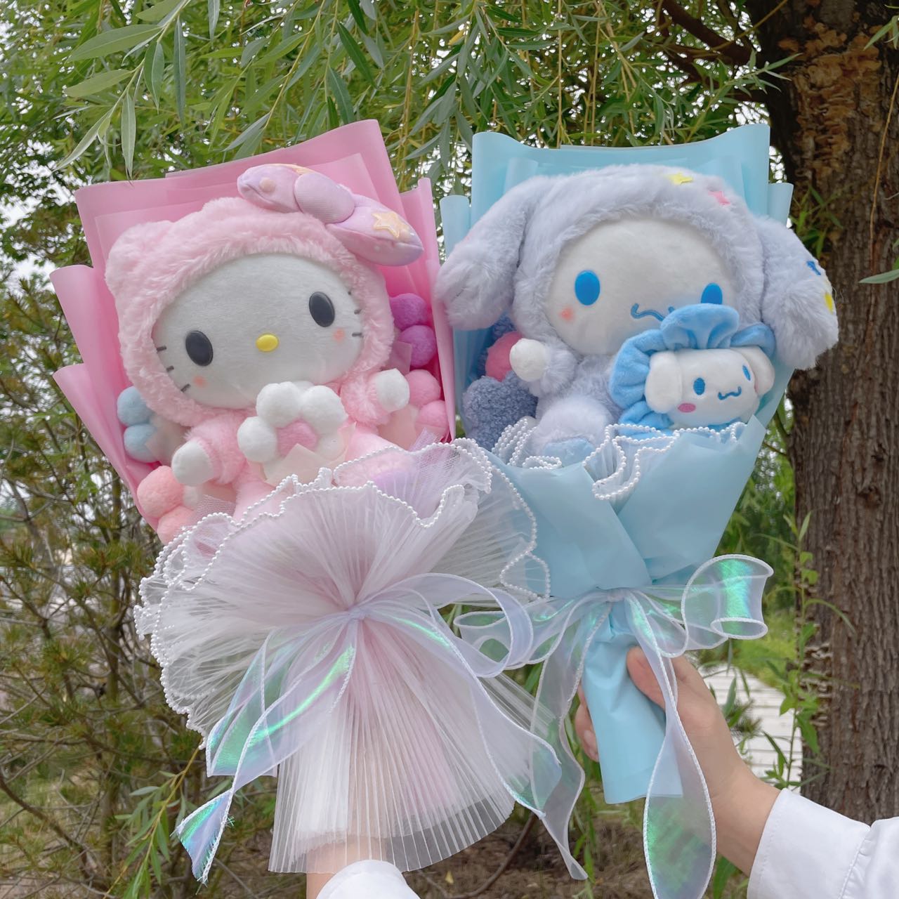 Cartoon My Melody Kuromi Cinnamoroll Kt Cat Hello Kitty Plush Doll Toy Sanrio Bouquet Gift Box Valentine's Day Christmas Graduation Gifts