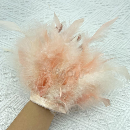 Women Natural Fur Feather Cuffs Snap On Bracelet Arm Cuff Shirts Sleeves For Women Real Ostrich Feather  Anklet Wrist Cuff