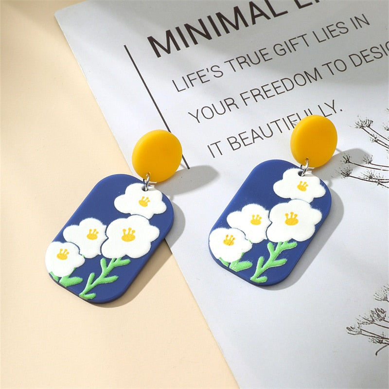 New Pattern Earring New Retro FlowerContrast Color Square Earrings Acrylic Simple Candy Color Earrings Pendientes Piercing