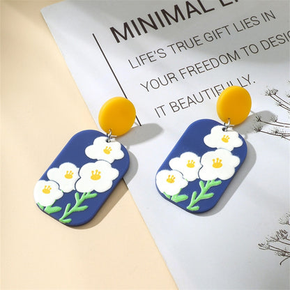 New Pattern Earring New Retro FlowerContrast Color Square Earrings Acrylic Simple Candy Color Earrings Pendientes Piercing