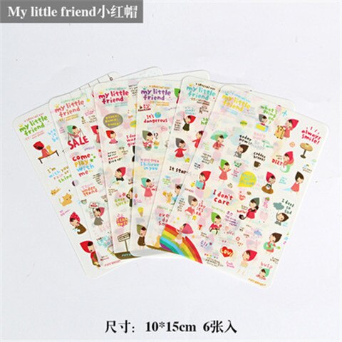 6pcs/lot  Waterproof Cartoon Cute Transparent Diy Decoration Stickers Korea Hand Account Stickers Kawaii Plastic Cup Stickers