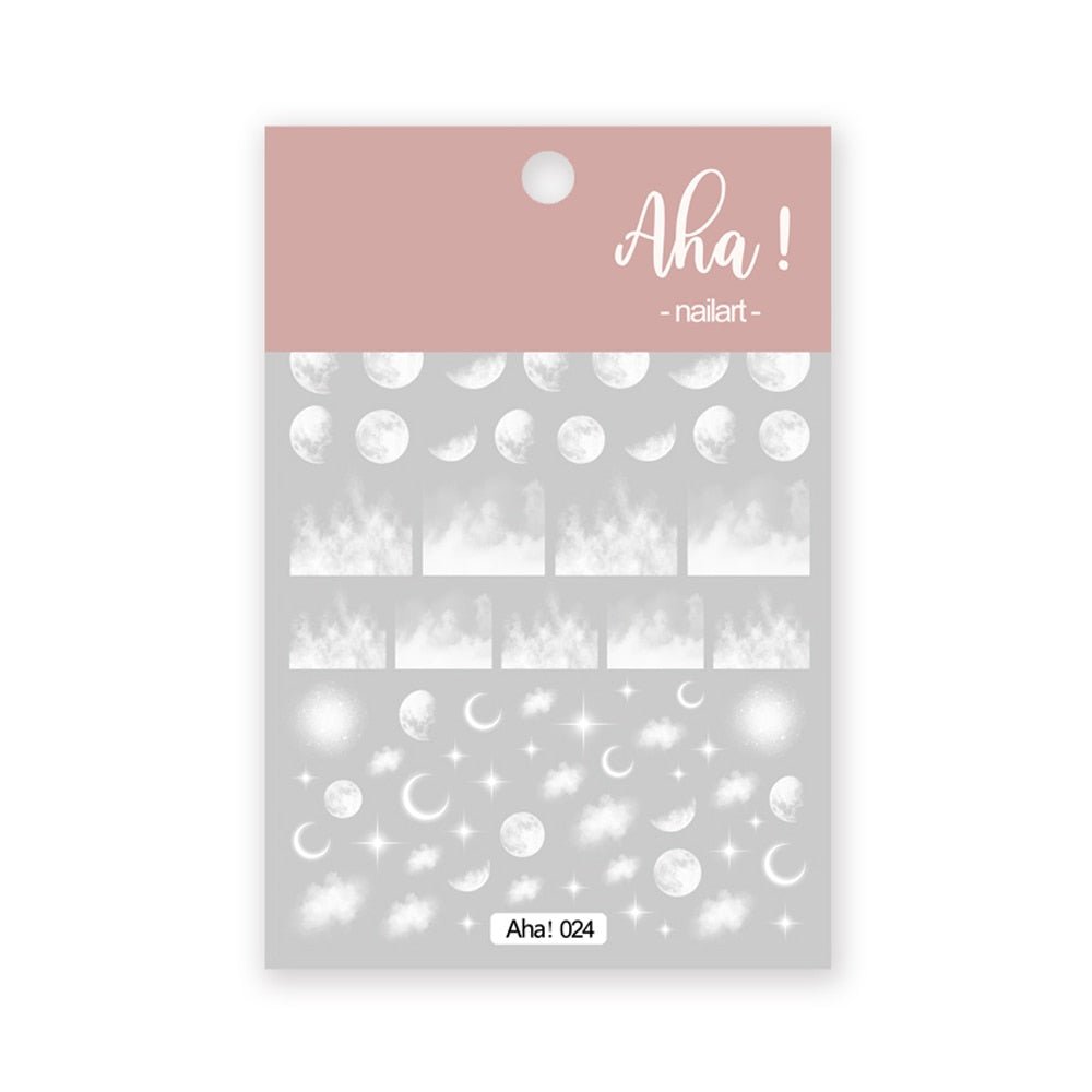 1Sheet Korean White Cloud Blue Nail Art Sticker 3D Star Moon Decal Pure Twilight Self-adhesive Manicure Slider Accessories RE#53